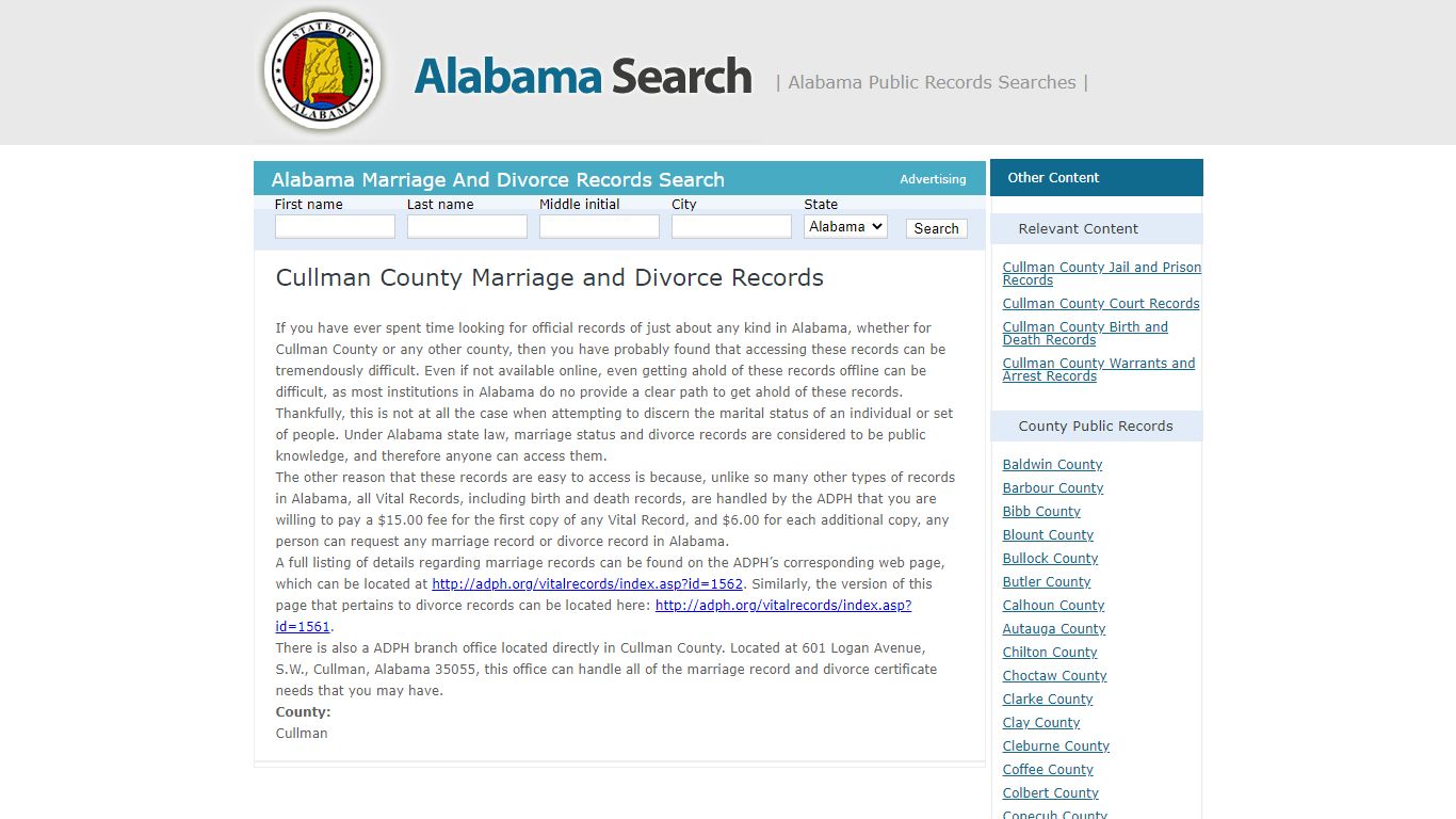 Cullman County Marriage and Divorce Records | Alabama - AL Search