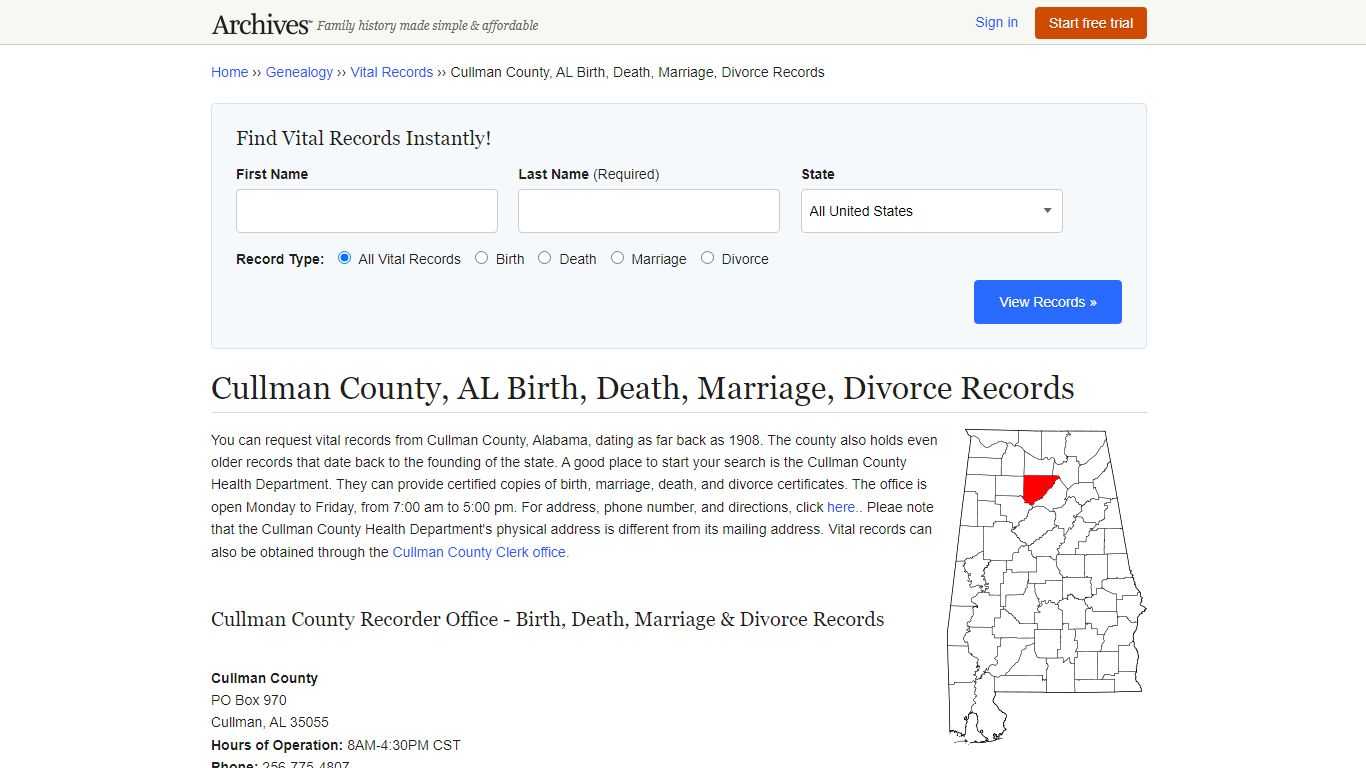 Cullman County, AL Birth, Death, Marriage, Divorce Records - Archives.com